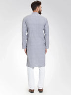 Jompers Men's Steel Blue Self Design Kurta with Pajama | Grocsy