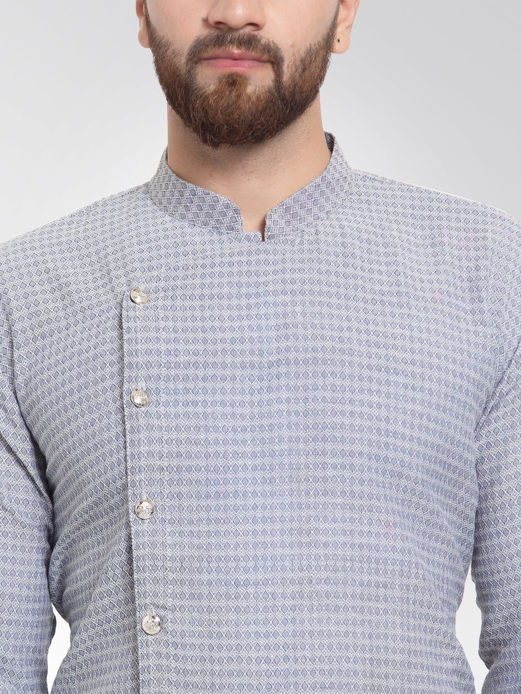 Jompers Men's Steel Blue Self Design Kurta with Pajama | Grocsy