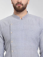 Jompers Men's Steel Blue Self Design Kurta with Pajama | Grocsy