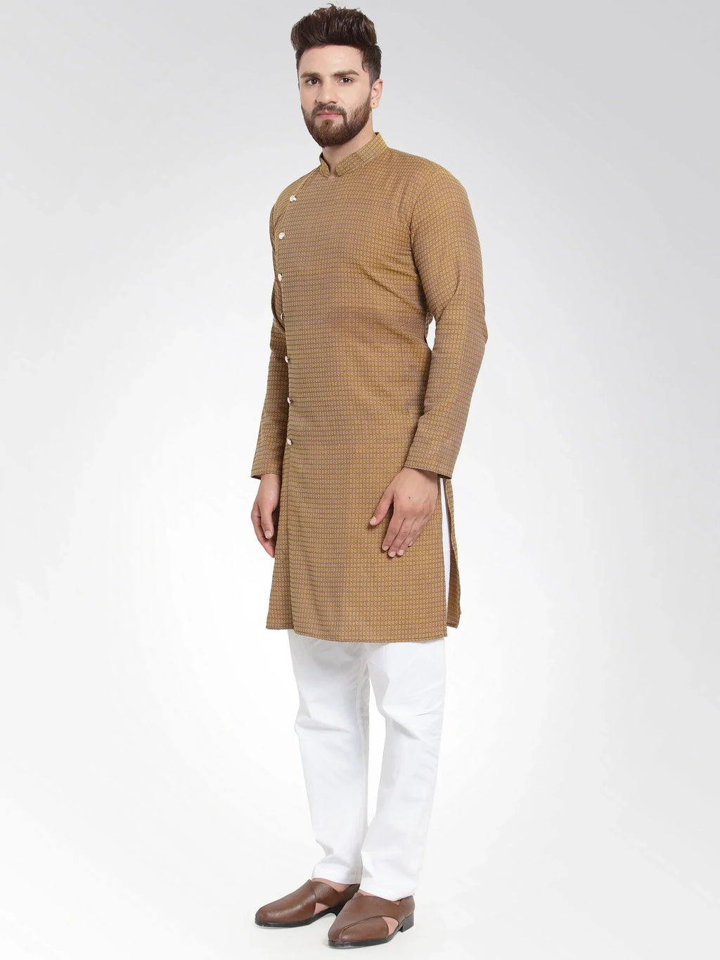 Jompers Men's Yellow Self Design Kurta Only | Grocsy