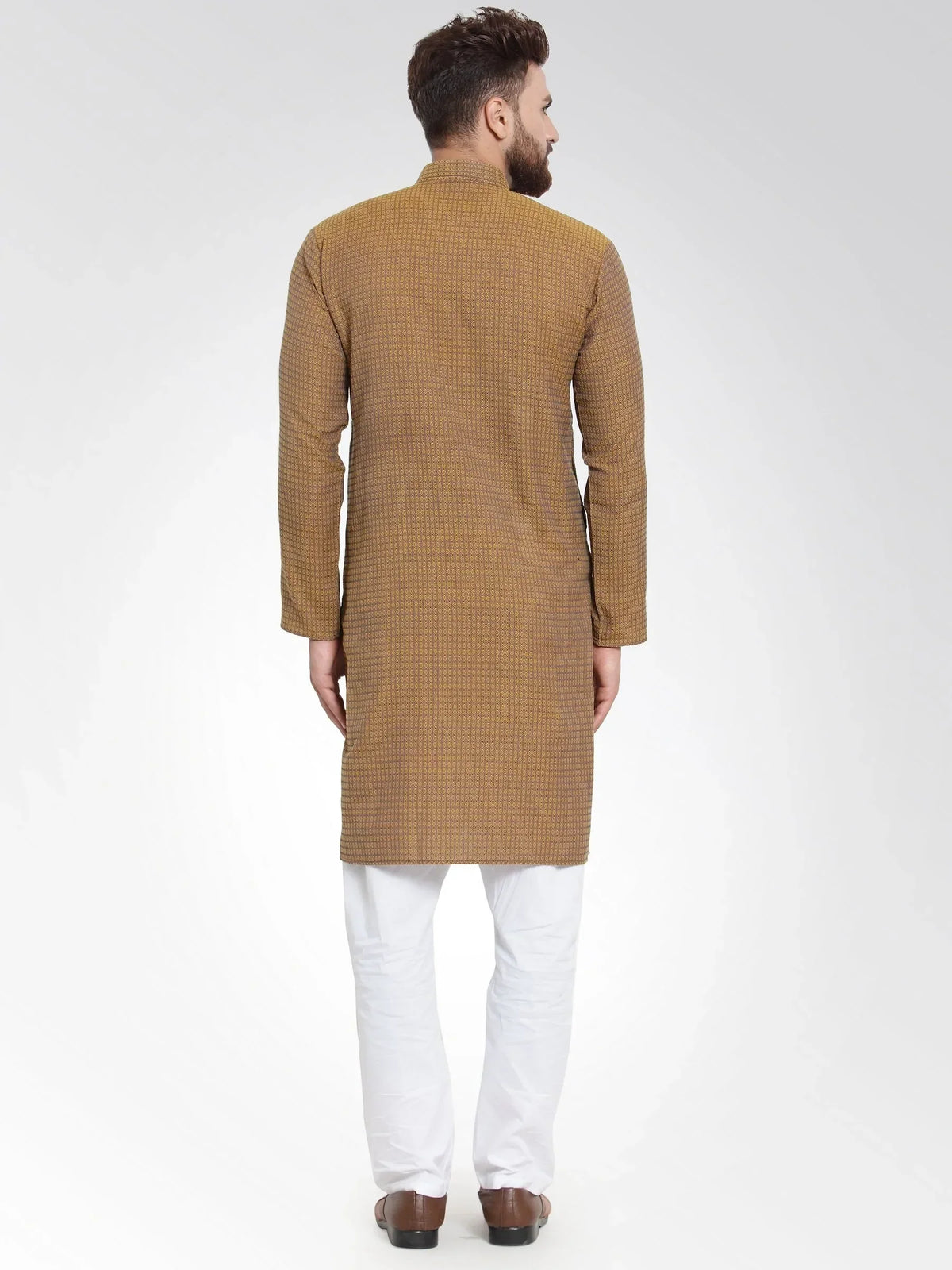 Jompers Men's Yellow Self Design Kurta with Pajama | Grocsy