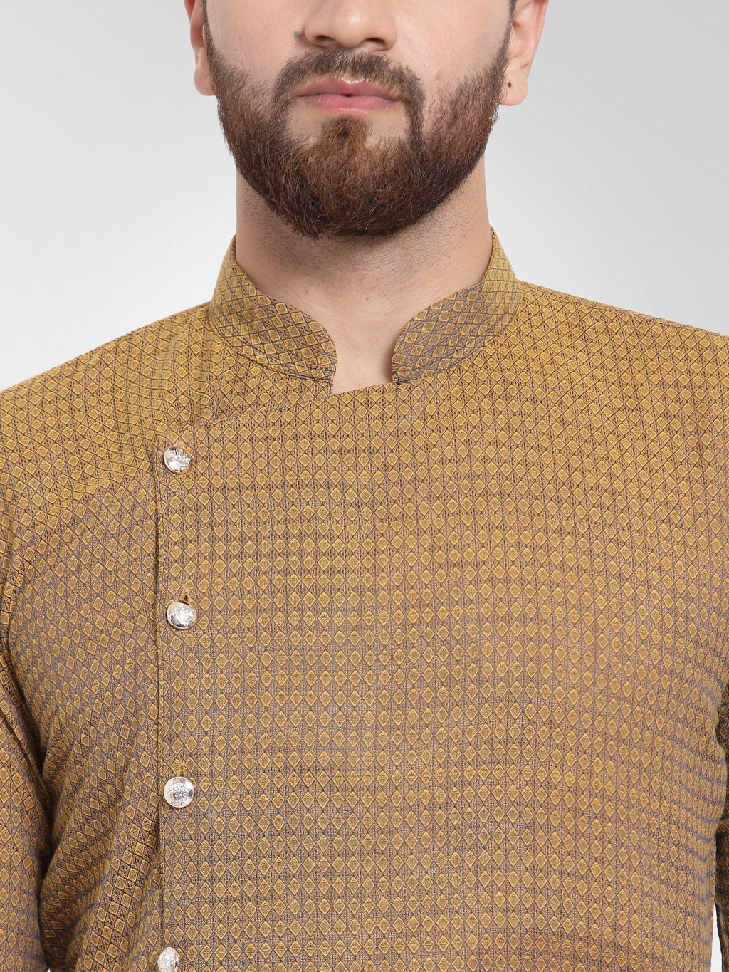 Jompers Men's Yellow Self Design Kurta Only | Grocsy