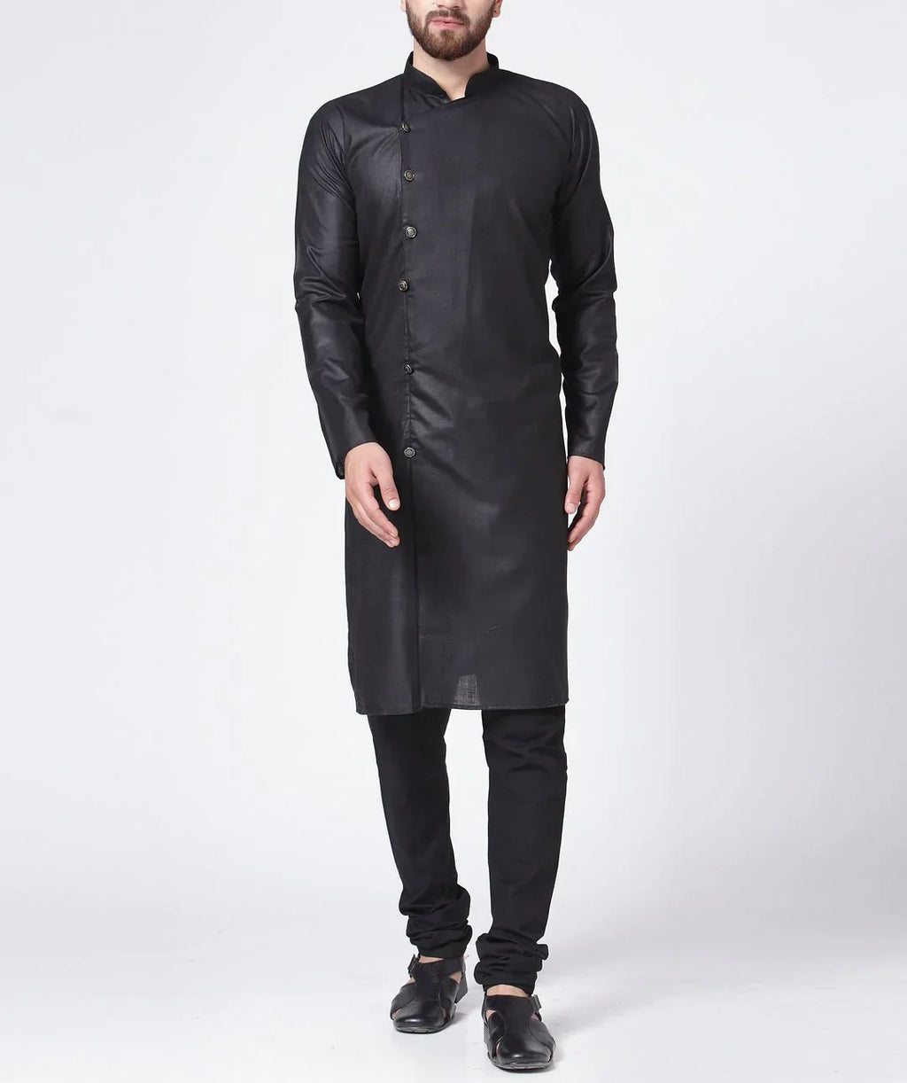 Jompers Men's Black Solid Kurta with Churidar | Grocsy