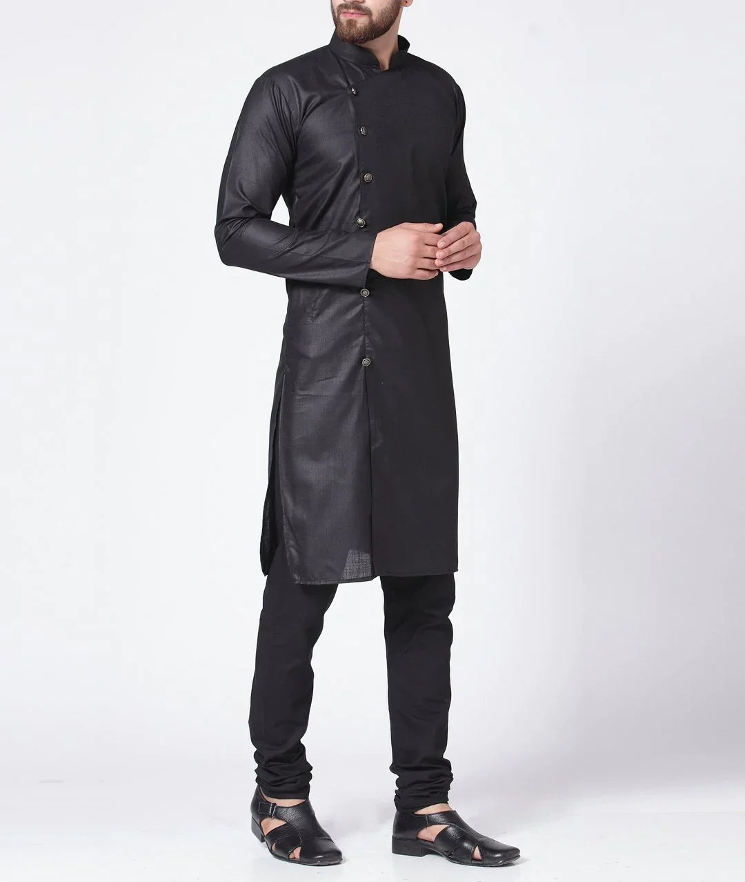 Jompers Men's Black Solid Kurta with Churidar | Grocsy