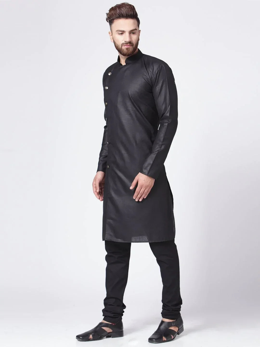 Jompers Men's Black Solid Kurta with Churidar | Grocsy