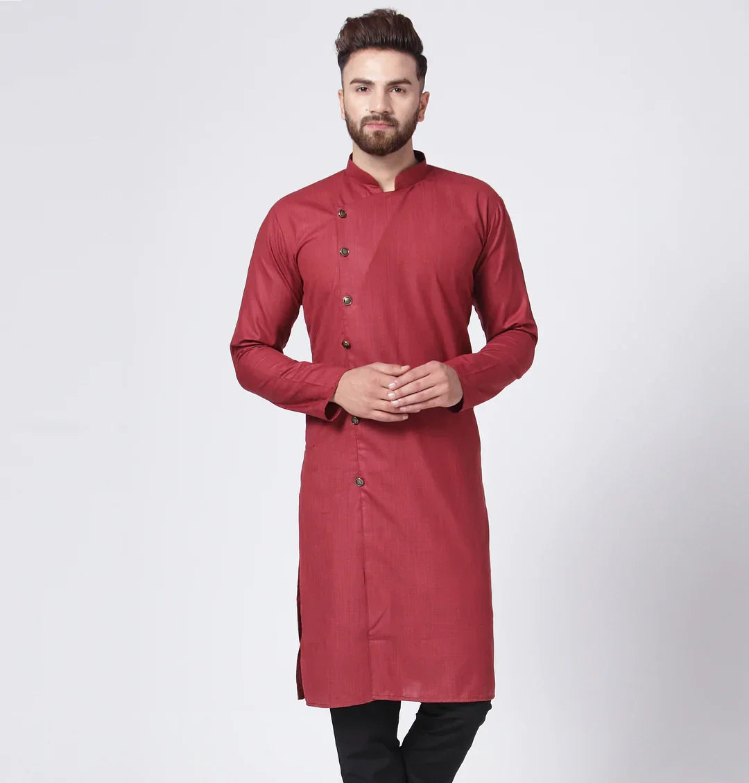 Jompers Men's Maroon Solid Kurta Only | Grocsy