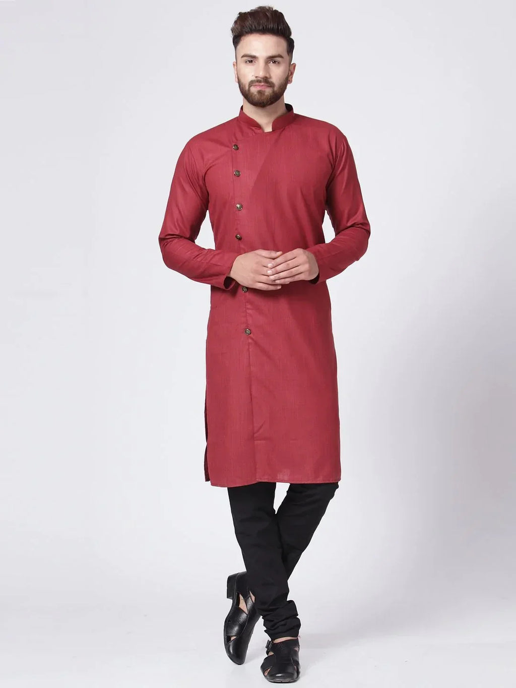 Jompers Men's Maroon Solid Kurta with Churidar | Grocsy