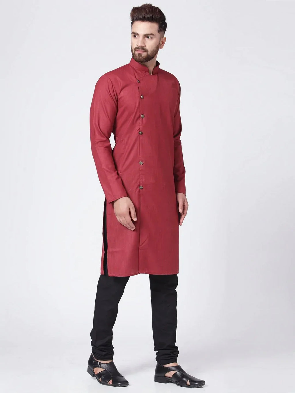 Jompers Men's Maroon Solid Kurta with Churidar | Grocsy