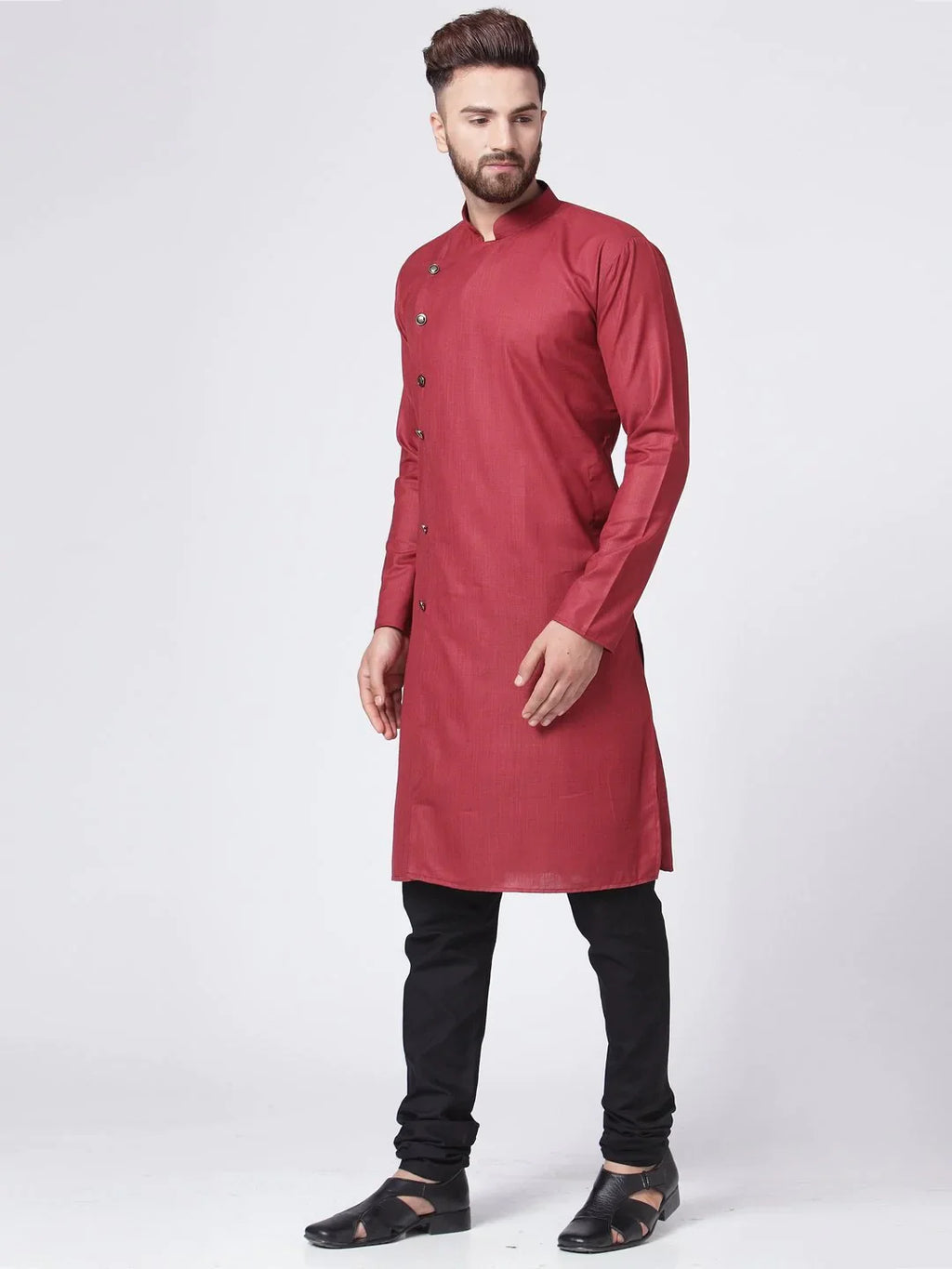 Jompers Men's Maroon Solid Kurta with Churidar | Grocsy