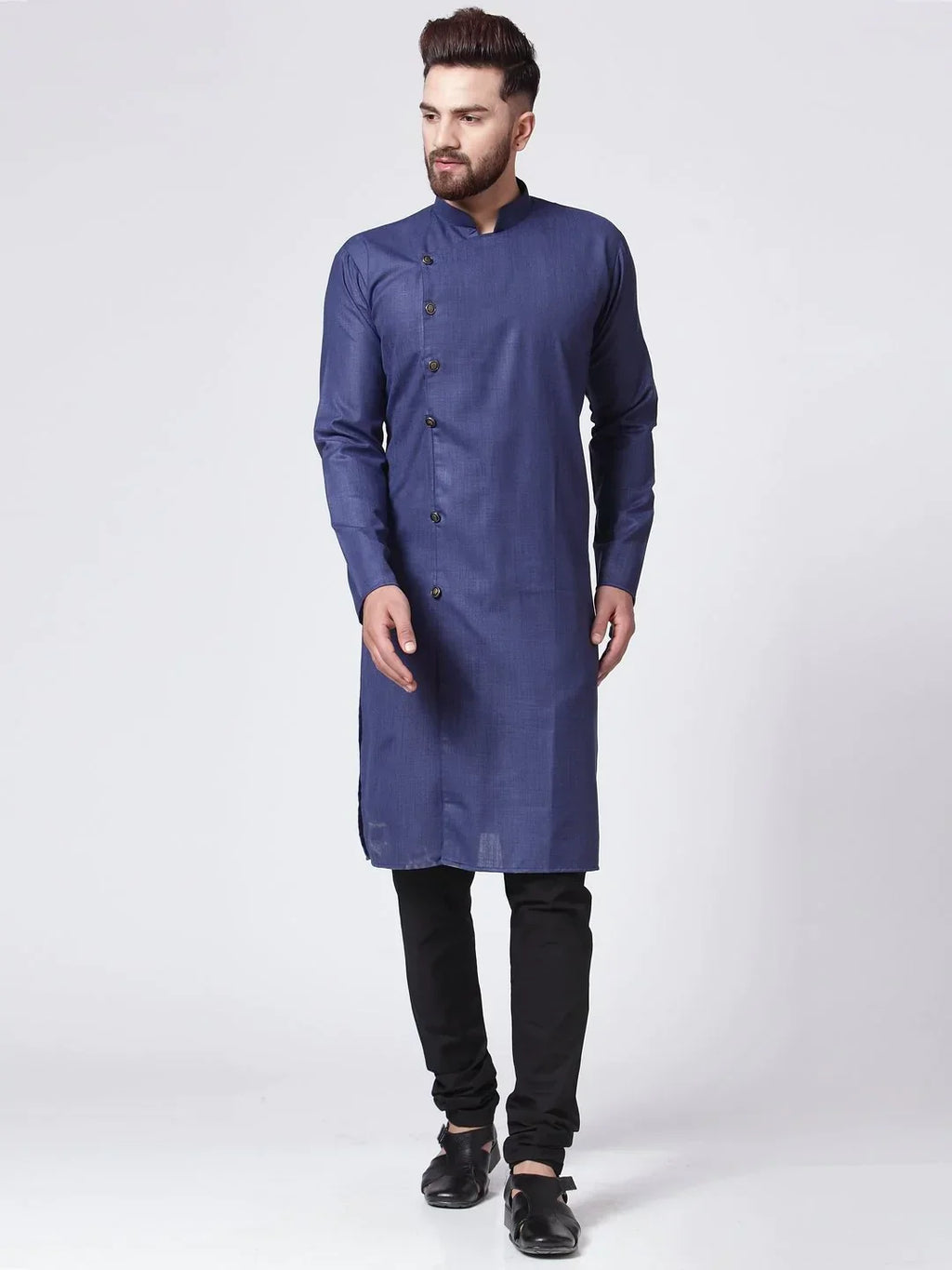 Jompers Men's Navy-Blue Solid Kurta with Churidar | Grocsy