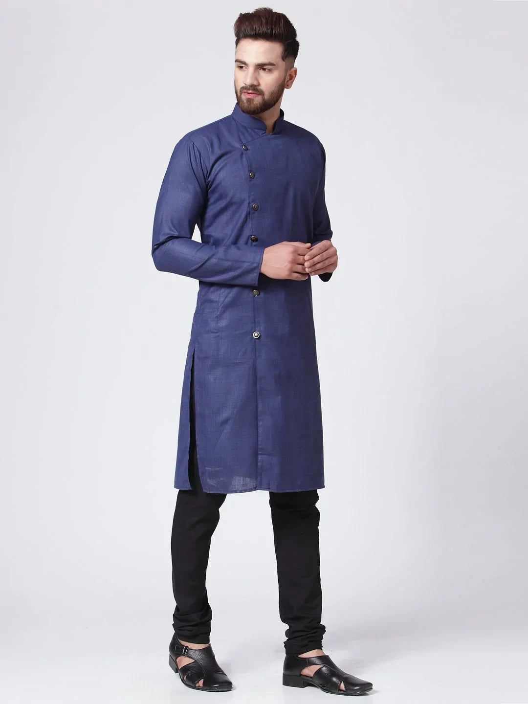 Jompers Men's Navy-Blue Solid Kurta with Churidar | Grocsy