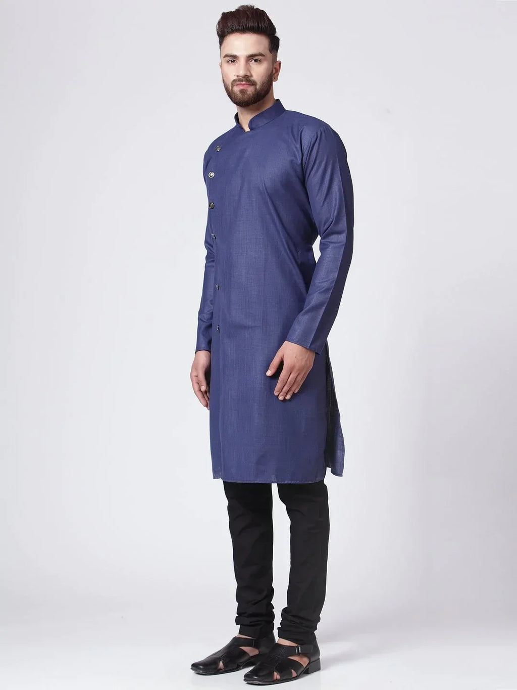 Jompers Men's Navy-Blue Solid Kurta with Churidar | Grocsy