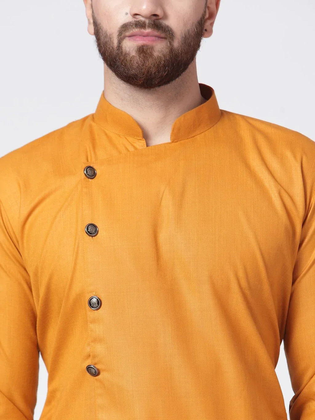 Jompers Men's Yellow Solid Kurta with Churidar | Grocsy