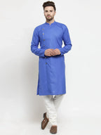 Jompers Men's Royal-Blue Solid Kurta Only | Grocsy