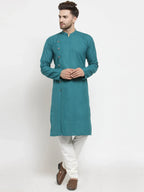 Jompers Men's Green Solid Kurta with Churidar | Grocsy
