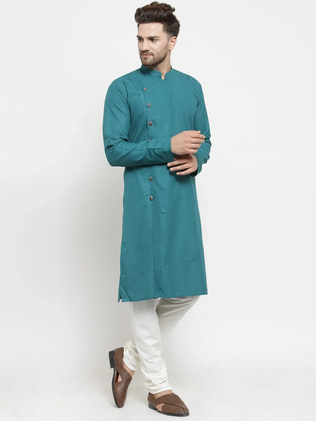 Jompers Men's Green Solid Kurta with Churidar | Grocsy