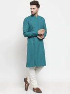 Jompers Men's Green Solid Kurta with Churidar | Grocsy
