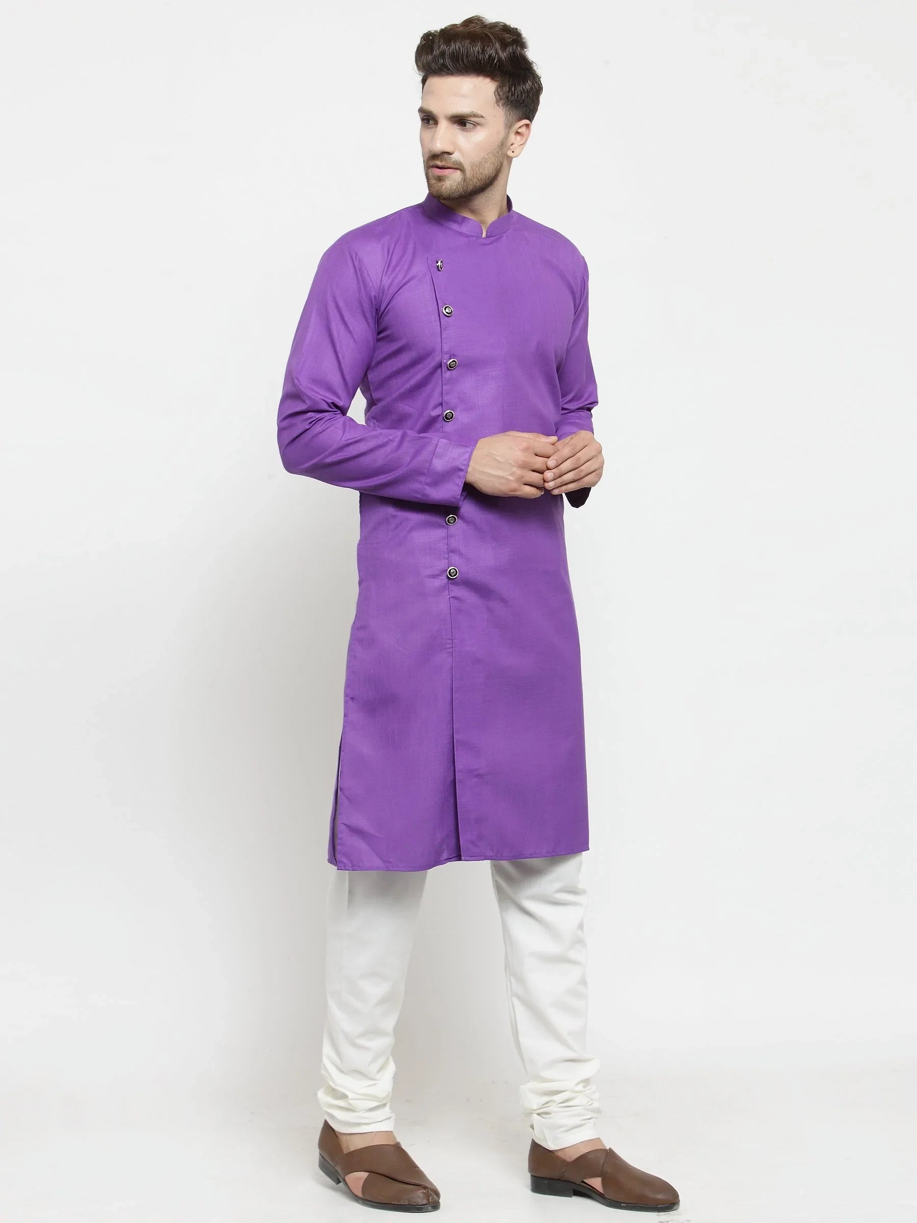 Jompers Men's Purple Solid Kurta Only | Grocsy