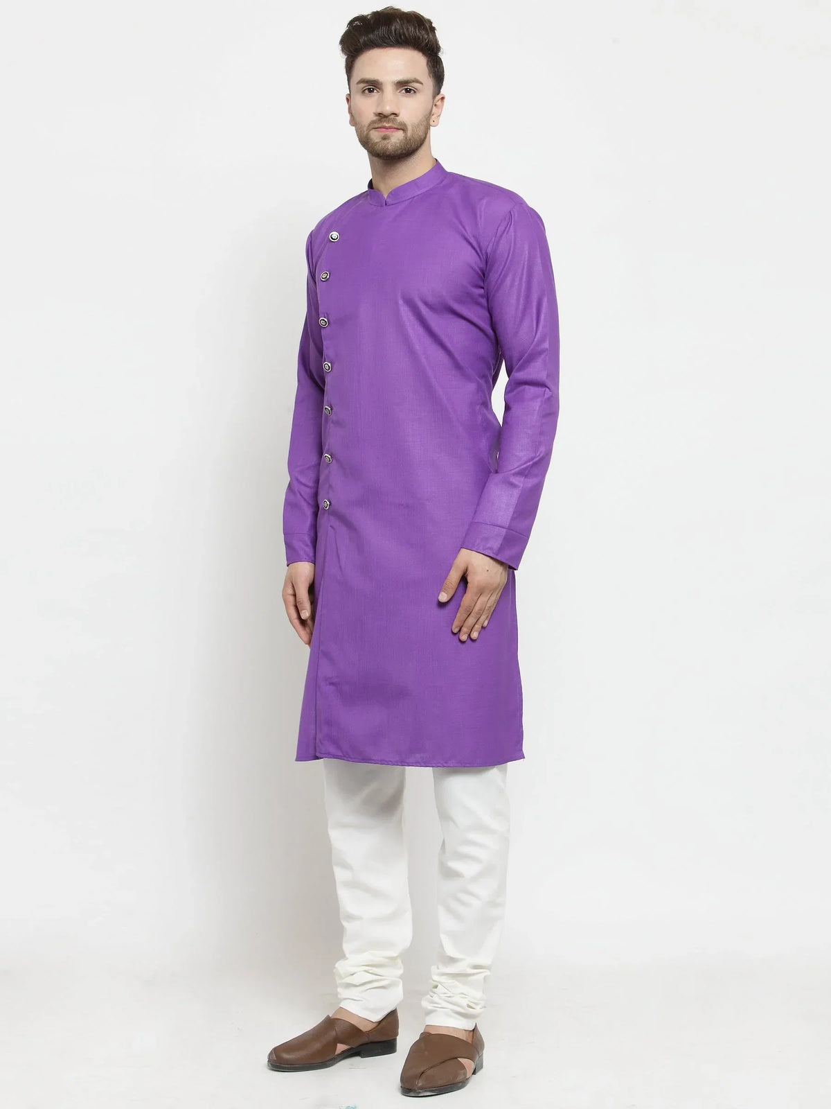 Jompers Men's Purple Solid Kurta with Churidar | Grocsy
