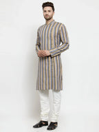 Jompers Men's Blue and black Self Design Stripped Kurta Only | Grocsy
