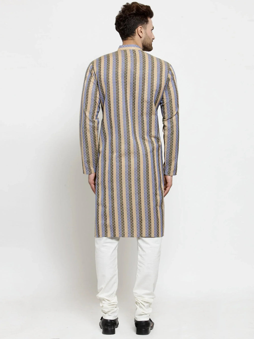 Jompers Men's Blue and black Self Design Stripped Kurta Only | Grocsy