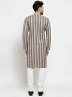 Jompers Men's Blue and black Self Design Stripped Kurta Only | Grocsy