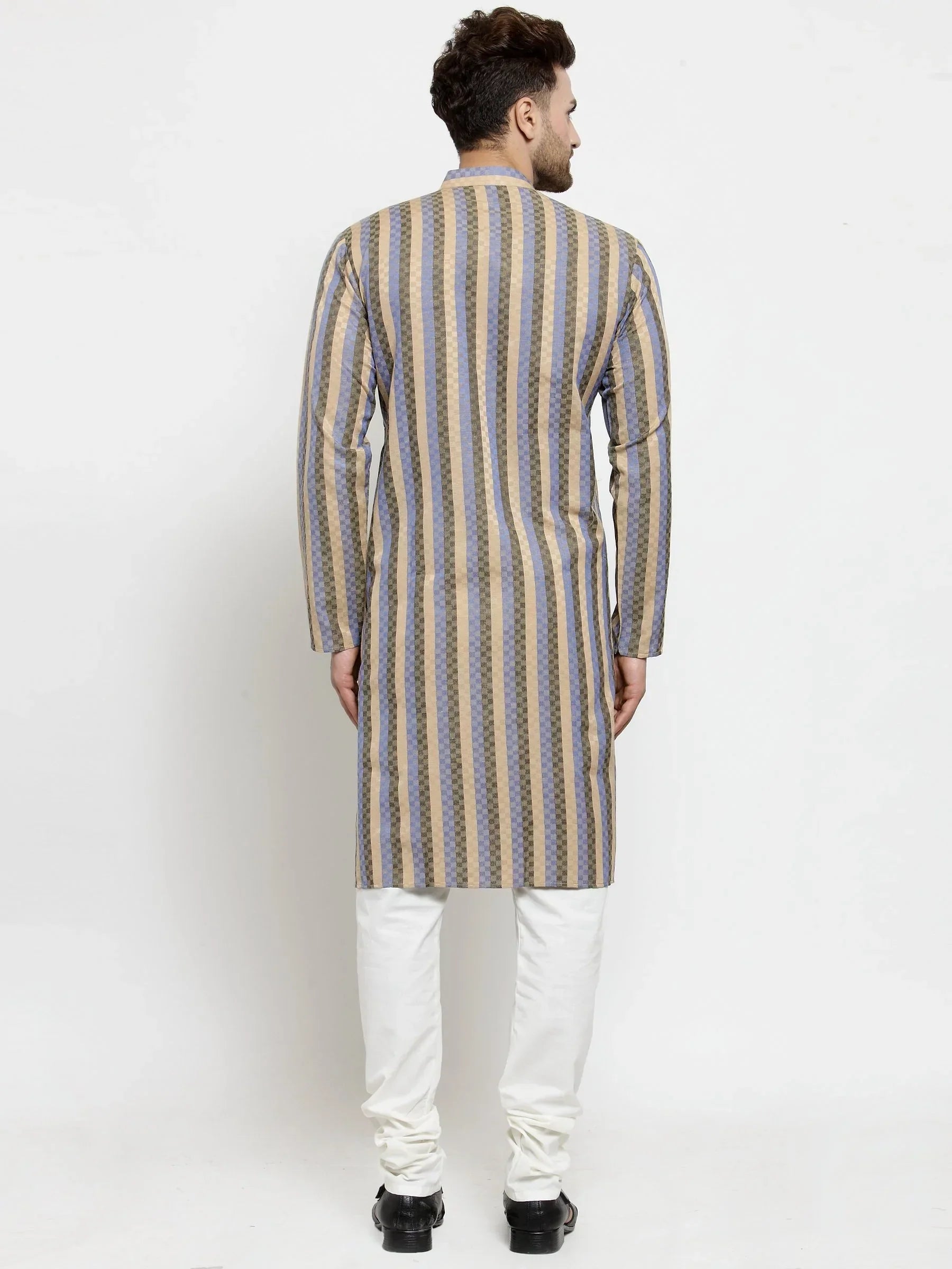 Jompers Men's Blue and black Self Design Stripped Kurta Only | Grocsy