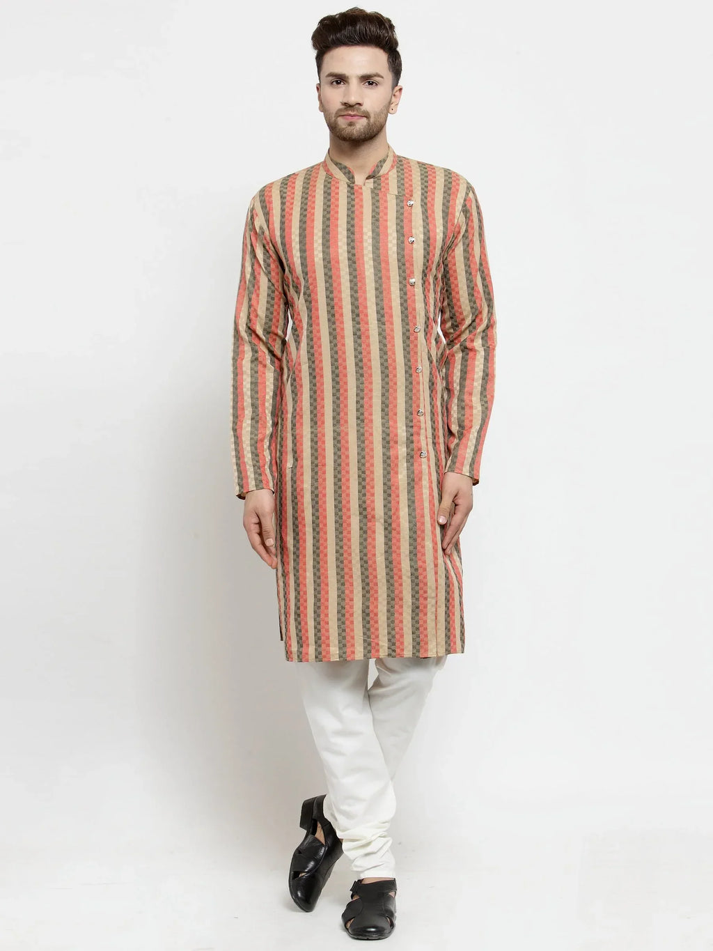 Jompers Men's Red and black Self Design Stripped Kurta Only | Grocsy