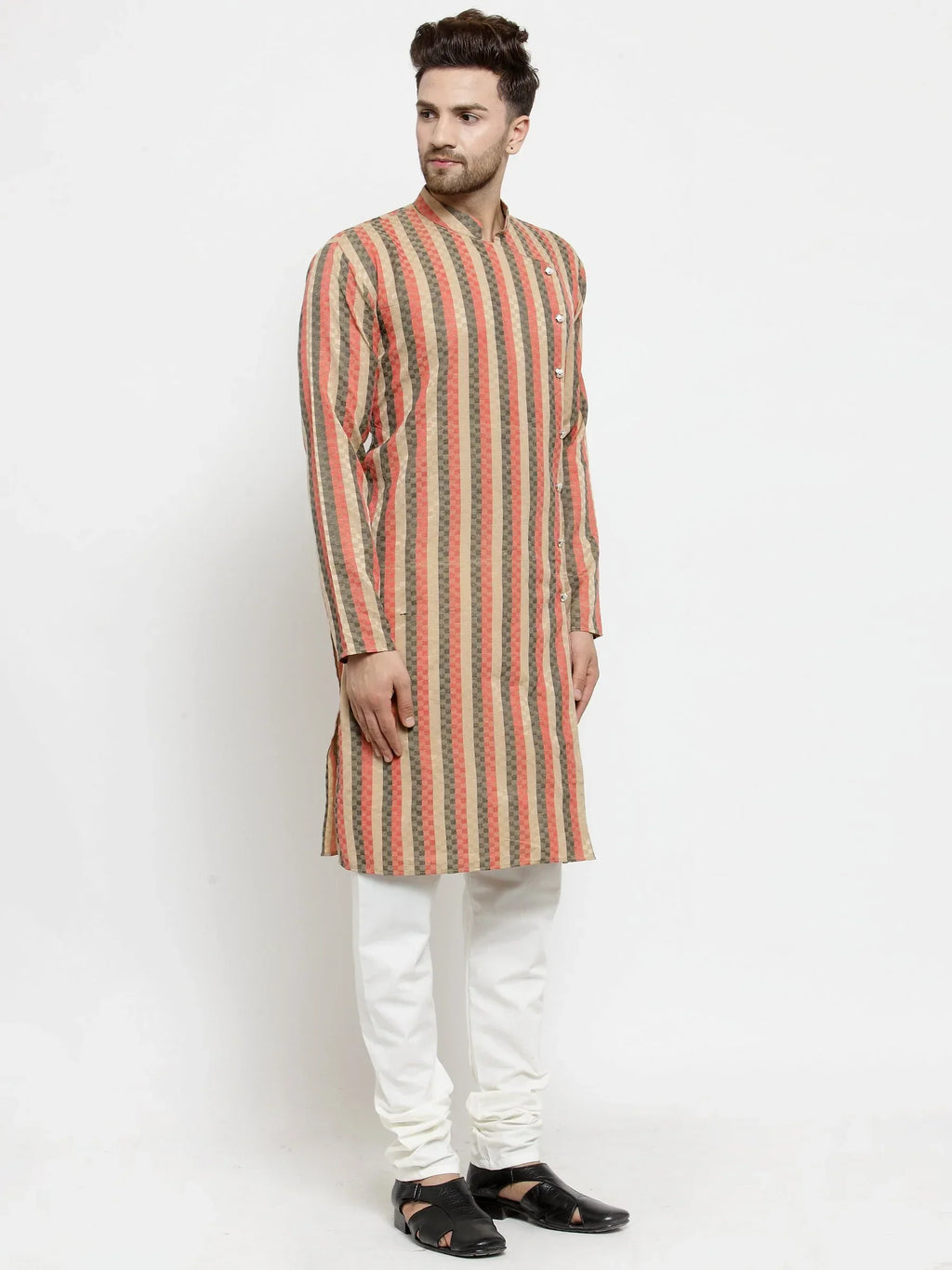 Jompers Men's Red and black Self Design Stripped Kurta Only | Grocsy
