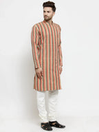 Jompers Men's Red and black Self Design Stripped Kurta Only | Grocsy