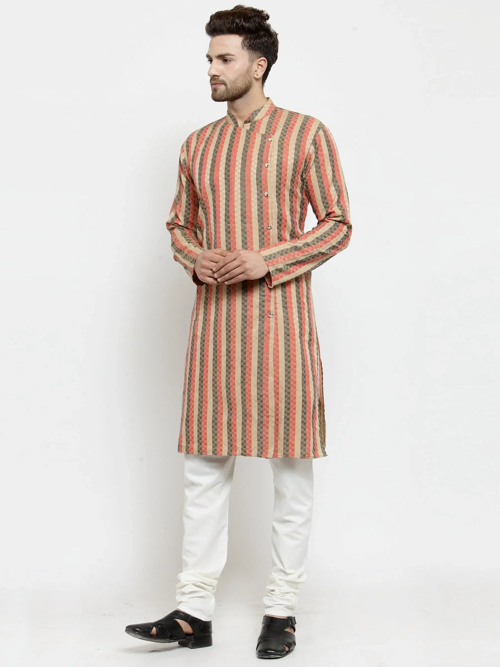 Jompers Men's Red and black Self Design Stripped Kurta Only | Grocsy
