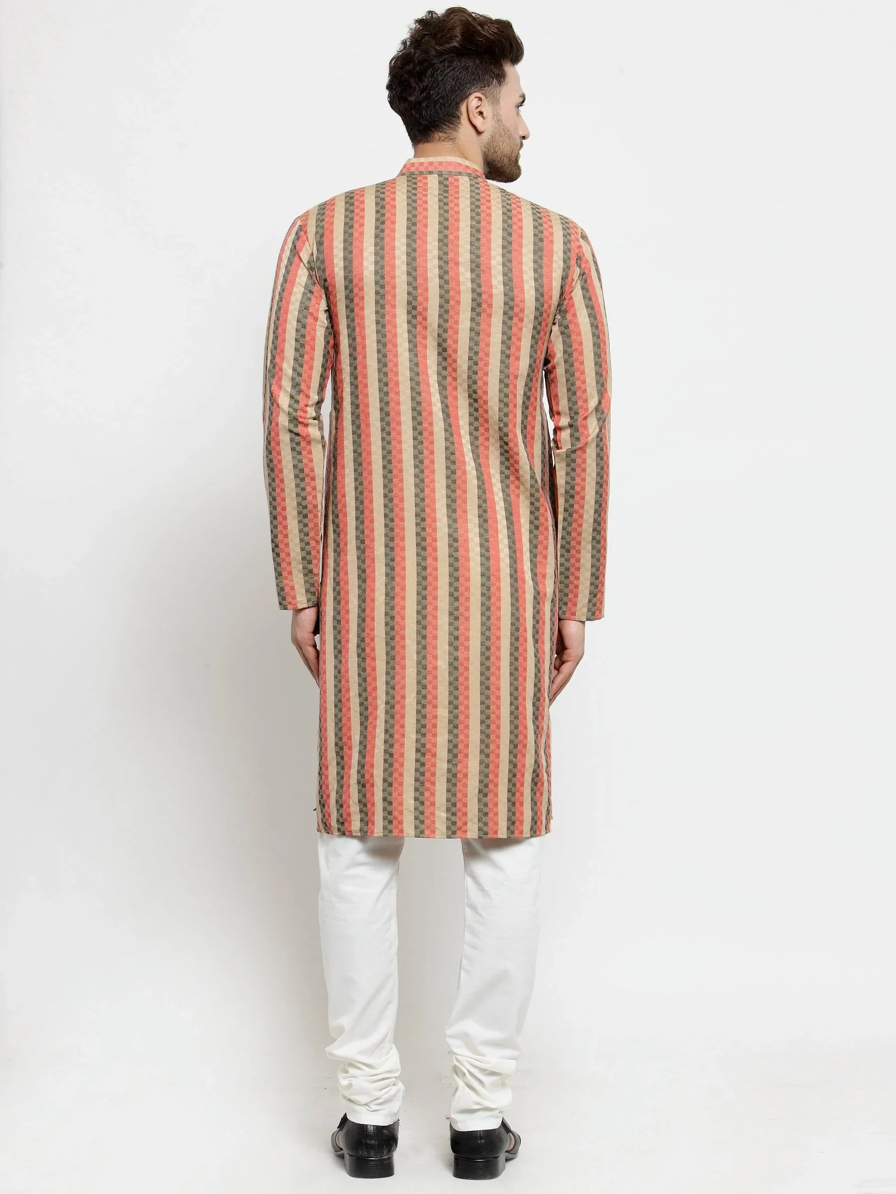 Jompers Men's Red and black Self Design Stripped Kurta Only | Grocsy