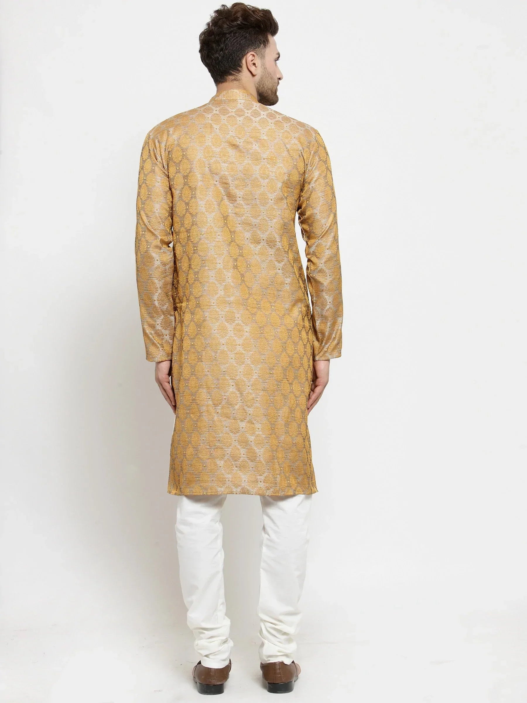 Jompers Men's Silver-Colored & Golden Self Design Kurta with Churidar | Grocsy