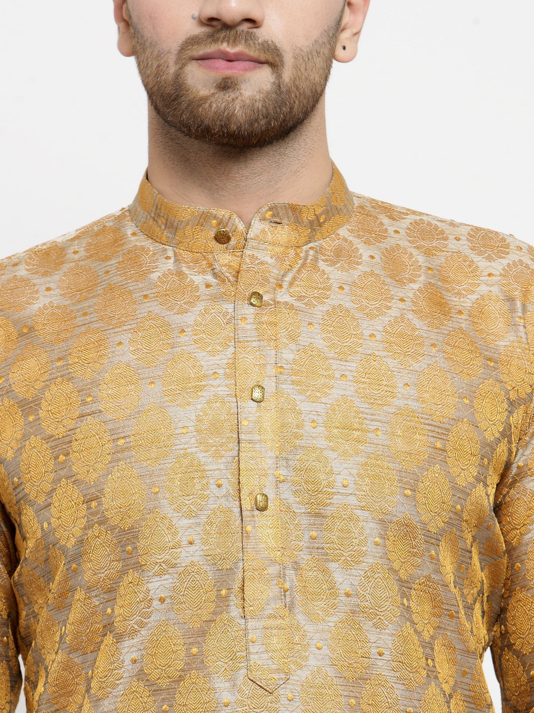 Jompers Men's Silver-Colored & Golden Self Design Kurta with Churidar | Grocsy