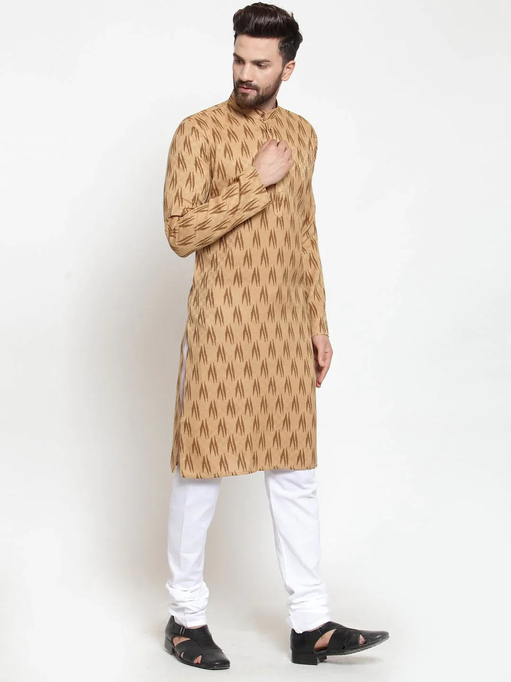 Jompers Men's Brown Printed Kurta with Churidar | Grocsy