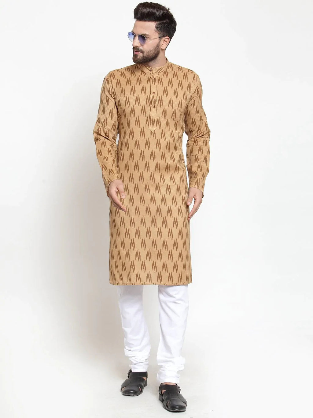 Jompers Men's Brown Printed Kurta with Churidar | Grocsy