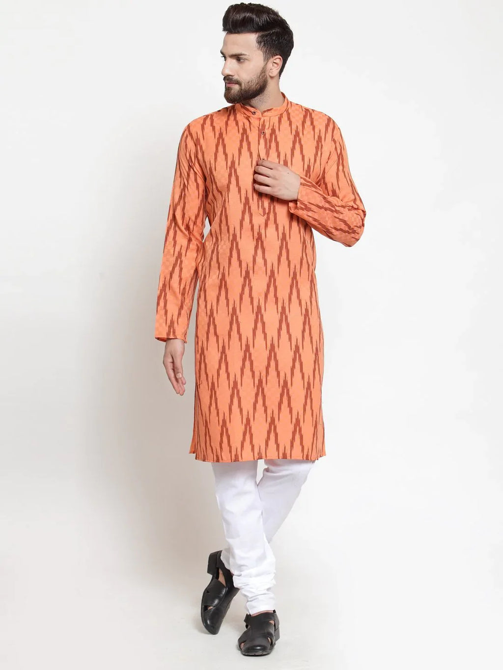 Jompers Men's Orange Printed Kurta Only | Grocsy
