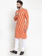 Jompers Men's Orange Printed Kurta Only | Grocsy
