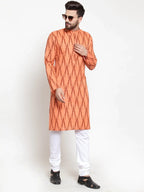 Jompers Men's Orange Printed Kurta Only | Grocsy