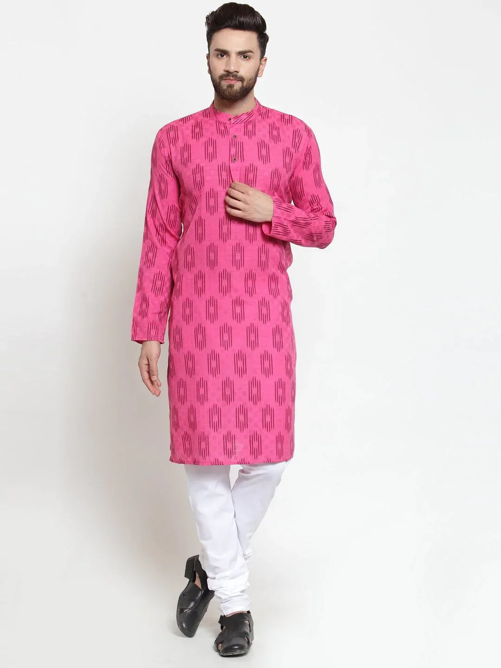 Jompers Men's Pink Printed Kurta Only | Grocsy
