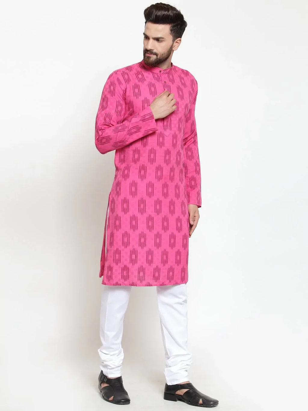 Jompers Men's Pink Printed Kurta Only | Grocsy