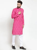 Jompers Men's Pink Printed Kurta Only | Grocsy