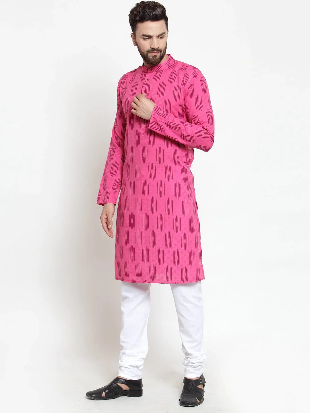 Jompers Men's Pink Printed Kurta Only | Grocsy