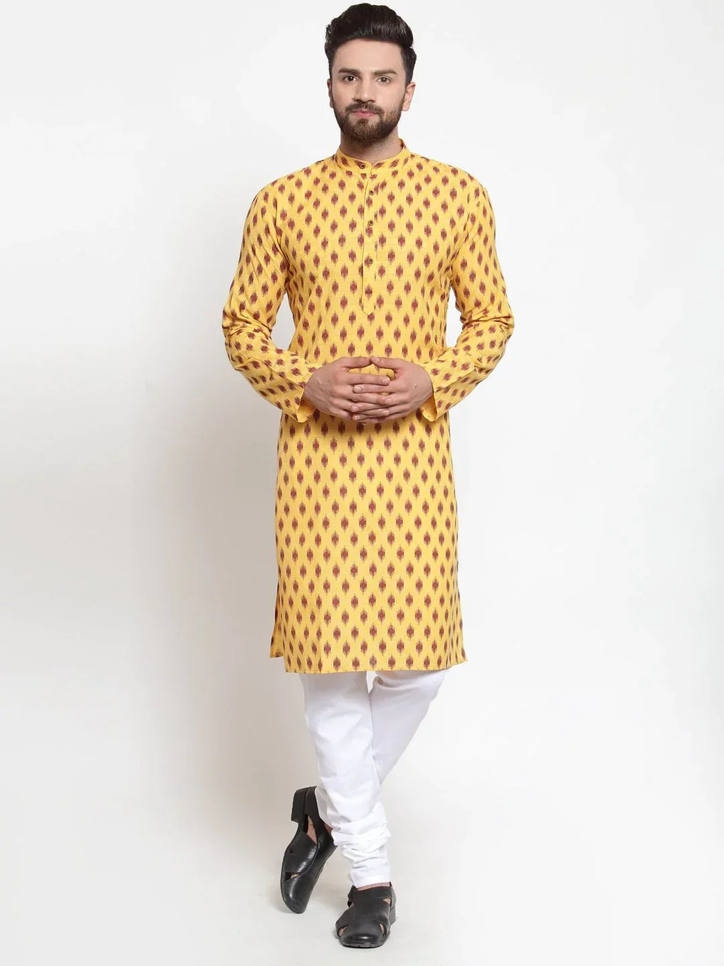 Jompers Men's Yellow Printed Kurta Only | Grocsy