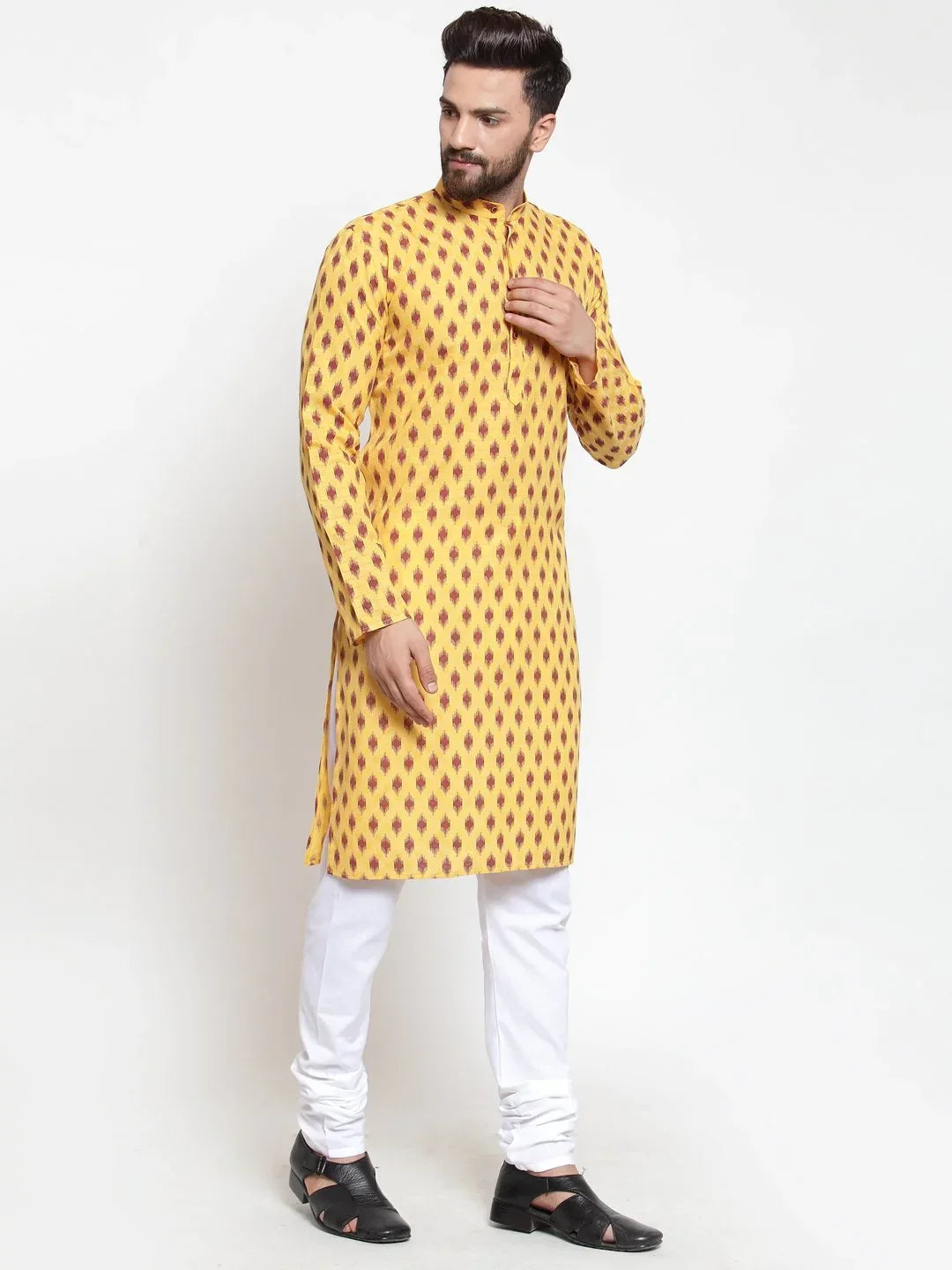 Jompers Men's Yellow Printed Kurta Only | Grocsy