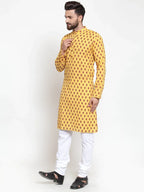 Jompers Men's Yellow Printed Kurta Only | Grocsy