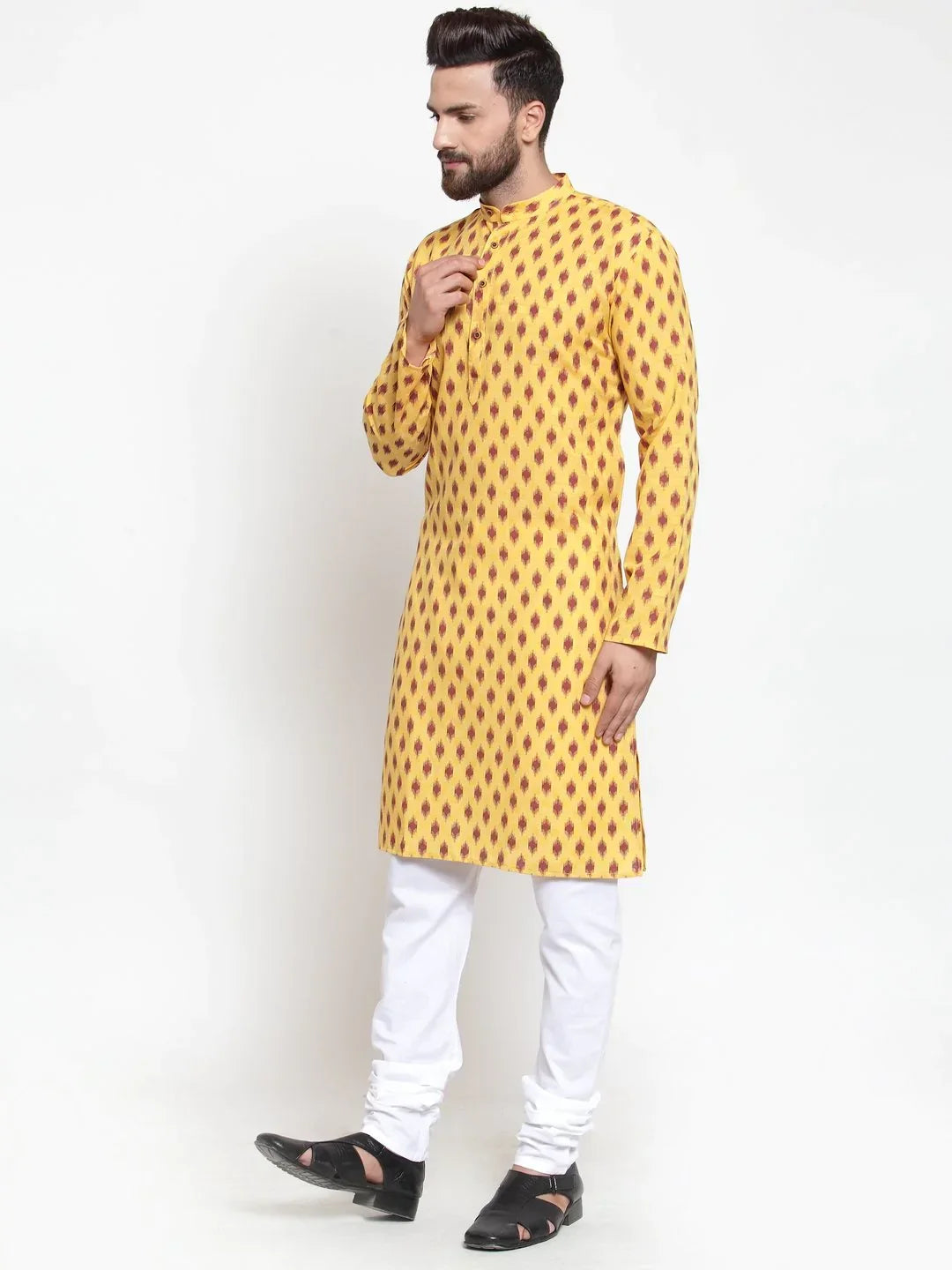 Jompers Men's Yellow Printed Kurta Only | Grocsy
