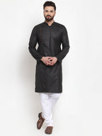 Jompers Men Black Solid Mandarin Collar Kurta Only | Grocsy