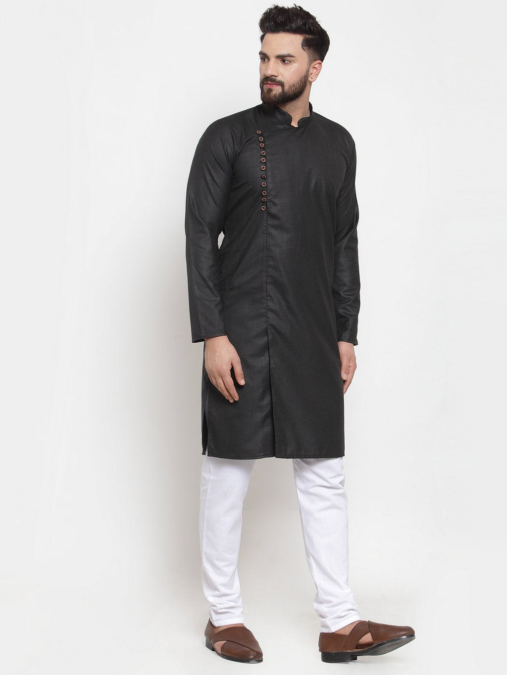 Jompers Men Black Solid Kurta with Churidar | Grocsy