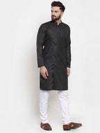 Jompers Men Black Solid Mandarin Collar Kurta Only | Grocsy
